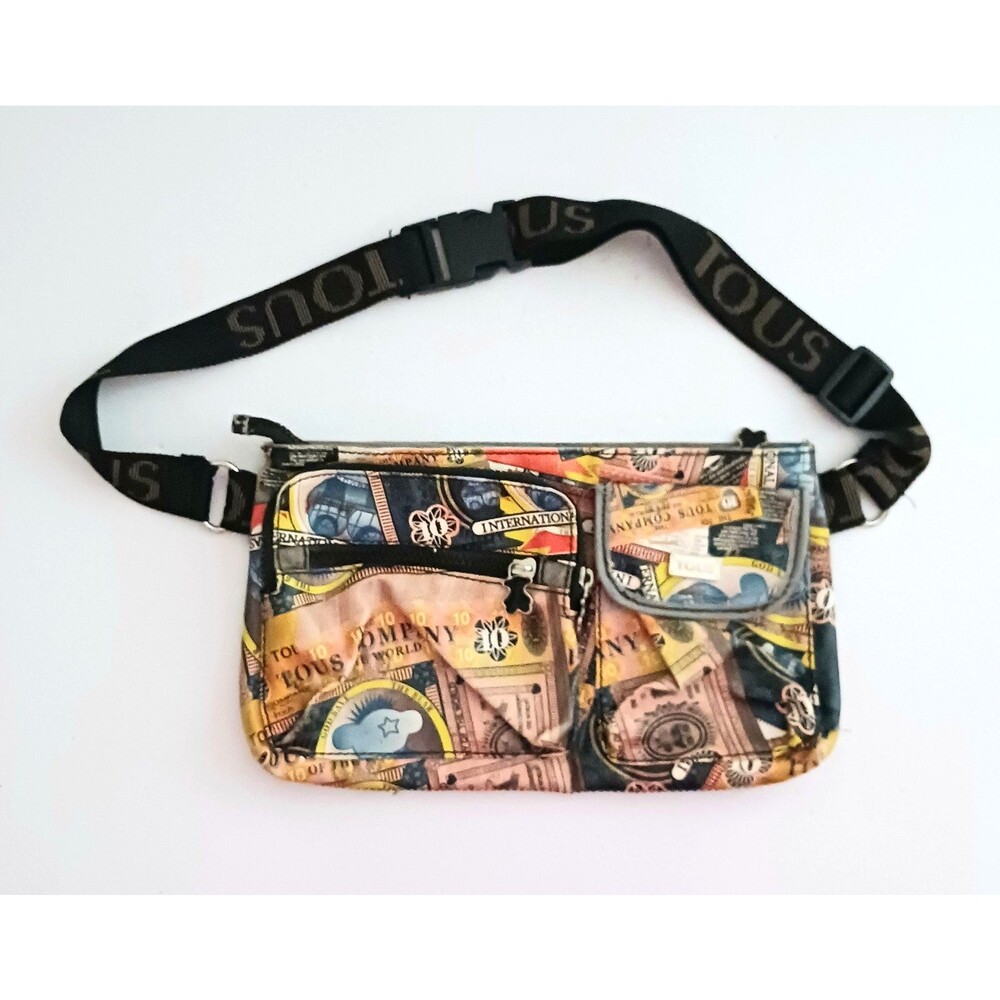 TOUS Belt Bag Crossbody Lg Multi Pocket Travel Printed Coated Canvas